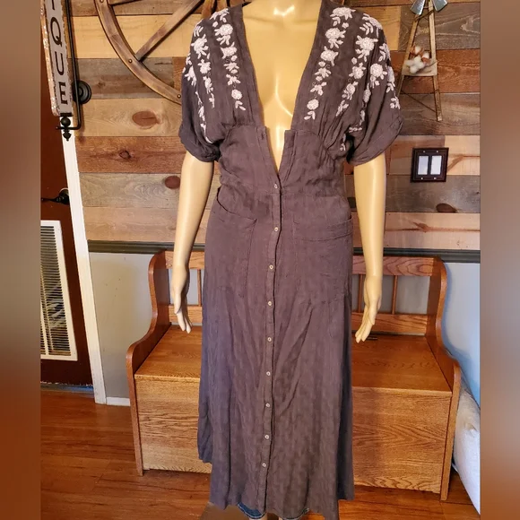 Free People Love To Love You Grey Midi Dress - Picture 3 of 10